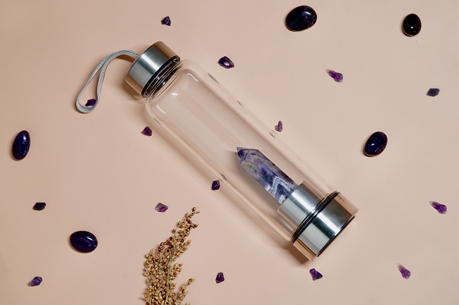 Amethyst Crystal Water Bottle for Stress Relief and Clarity