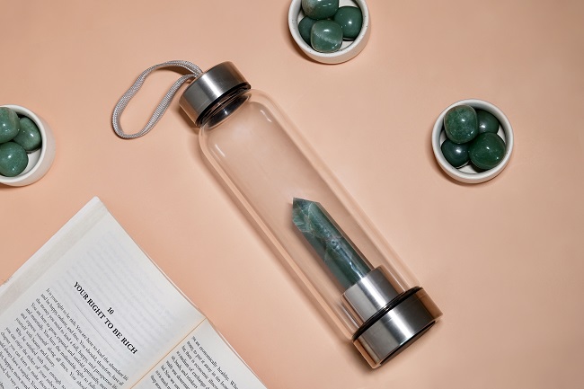 Green Jade Crystal Water Bottle for Healing and Energy