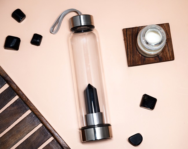 Black Tourmaline Crystal Water Bottle for Protection and Grounding